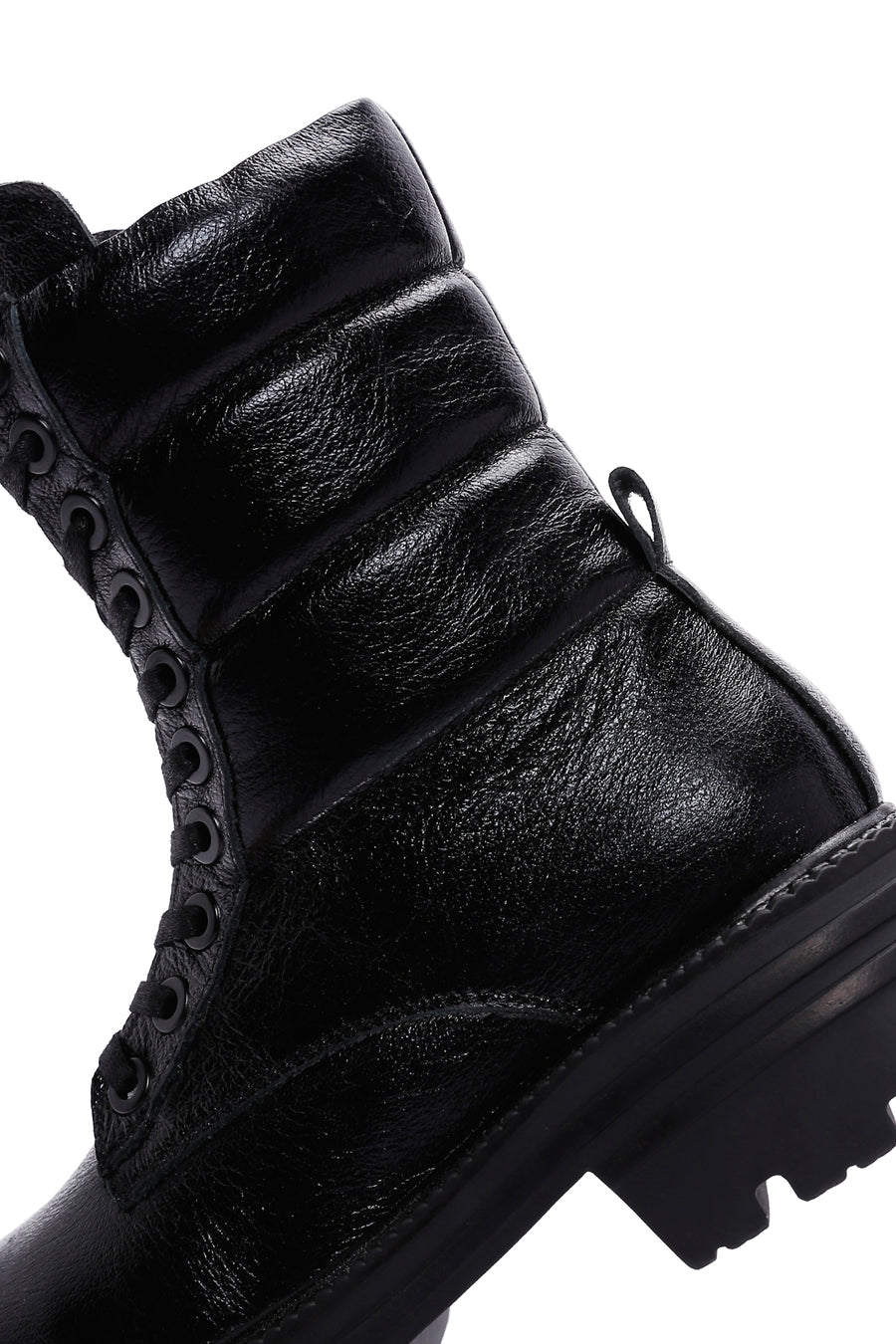 Women's Black Zipper Metallic Leather Combat Boots