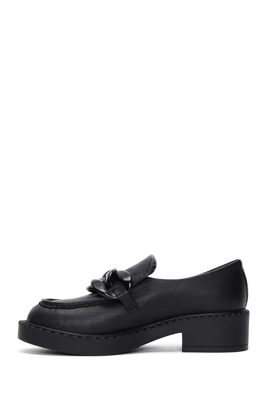 Kadın Siyah Deri Zincir Detaylı Loafer