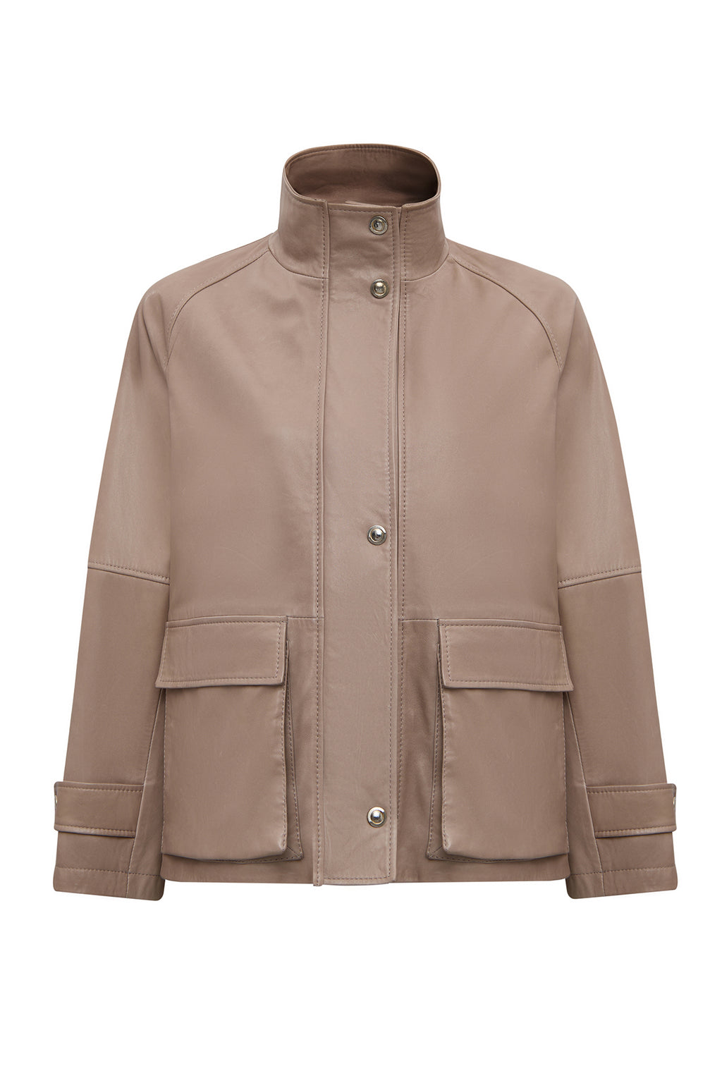 Fancy Kadın Bej Devrik Yaka Oversize Deri Mont