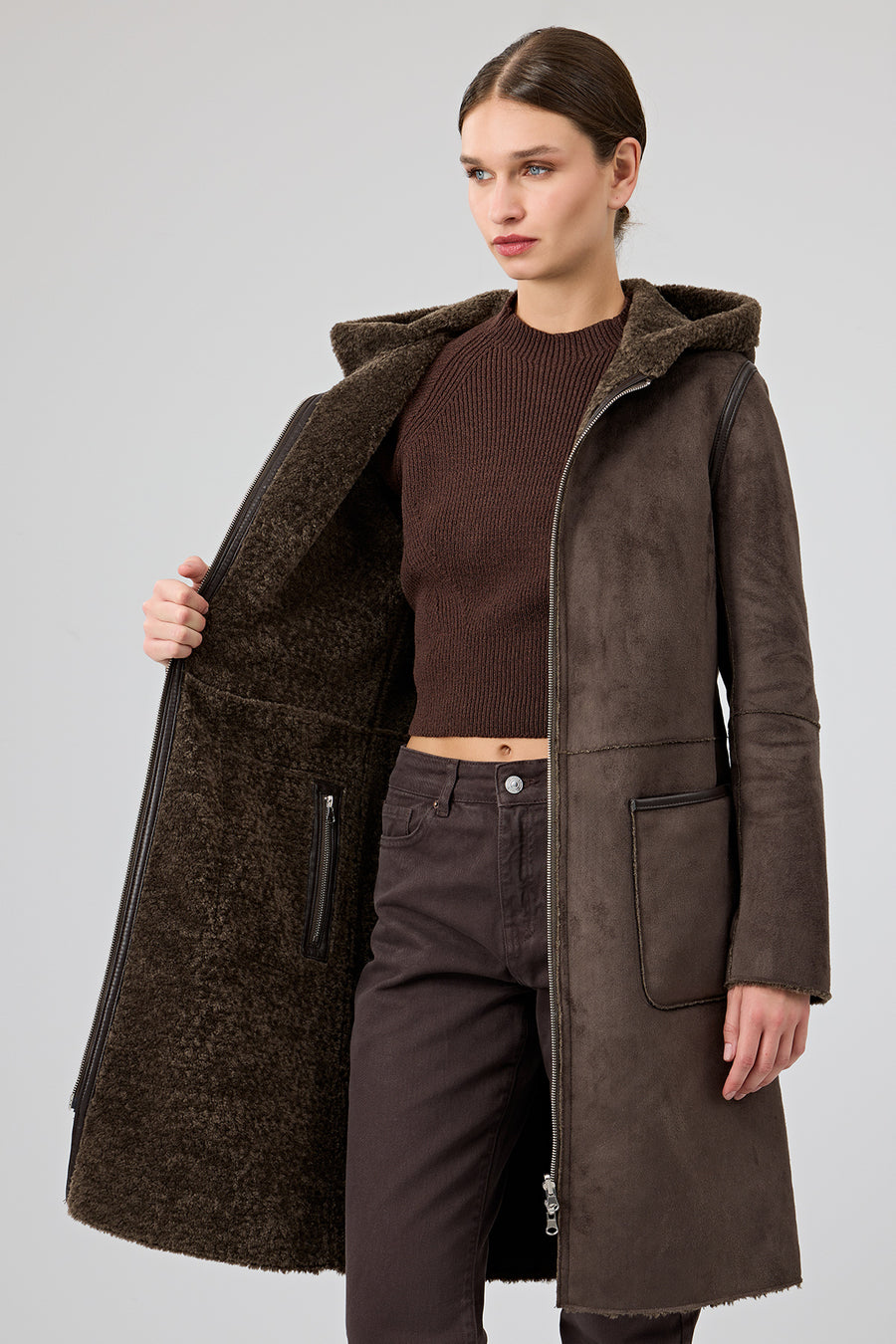 Fiorentini Women Brown Reversible Hooded Teddy Coat