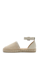 Women's Beige Buckle Ankle Straw Leather Espadrille Sandals | Derimod