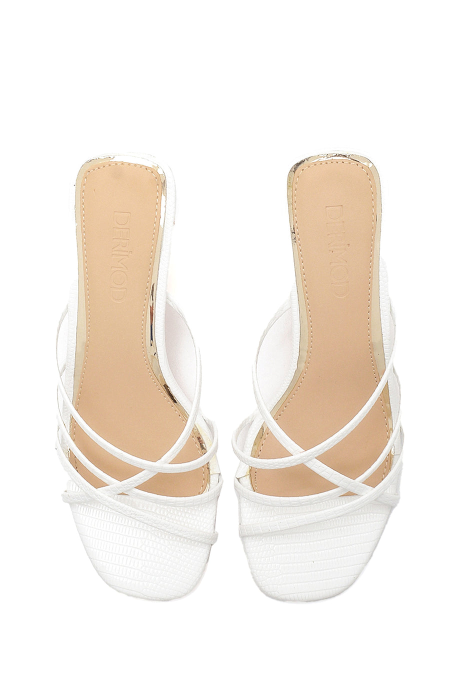 Women's White Printed Heeled Slippers