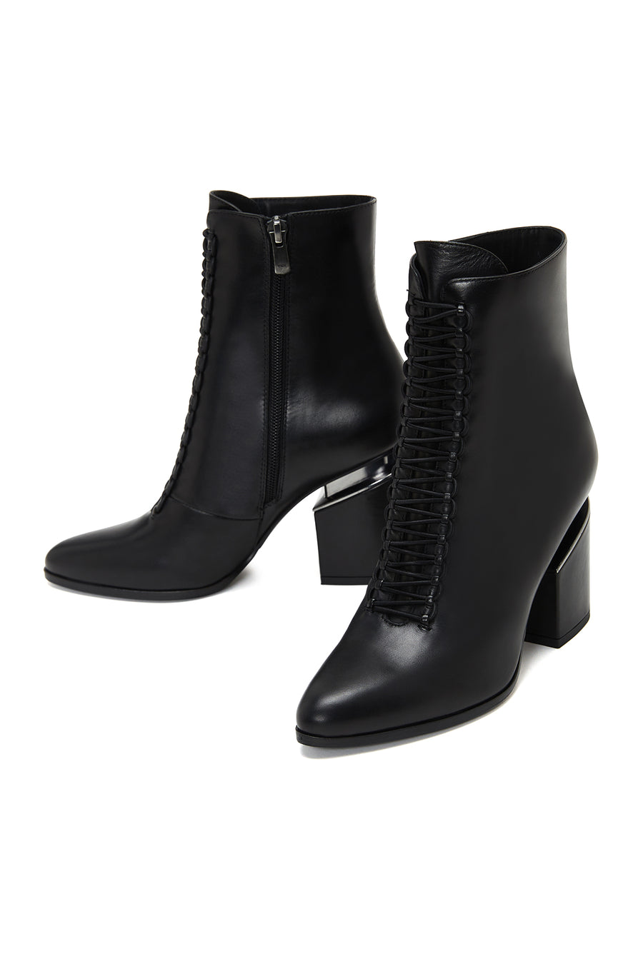 Women's Black Zipper Heeled Leather Boots