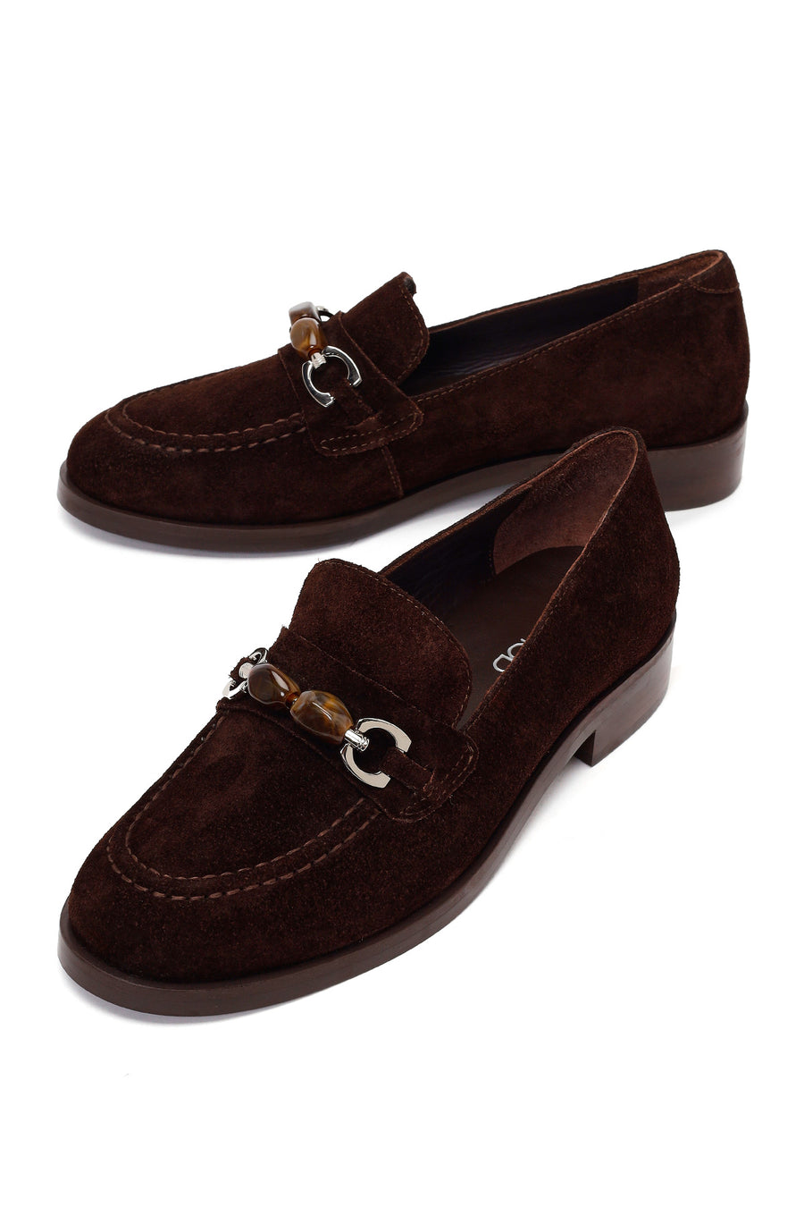 Kadın Kahverengi Tokalı Süet Deri Maskülen Loafer
