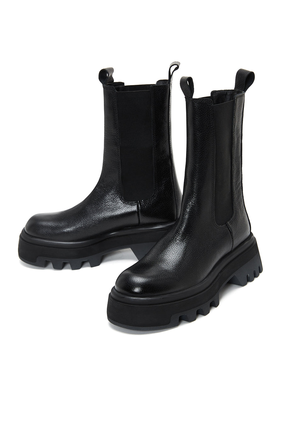 Women's Black Leather Thick Soled Chelsea Boots