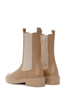 Women's Beige Leather Flat Chelsea Boots | Derimod