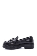 Women's Black Leather Tassel Loafer | Derimod