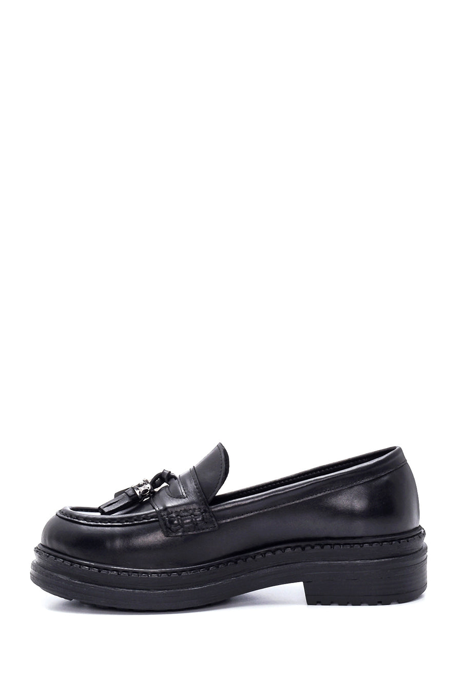 Women's Black Leather Tassel Loafer