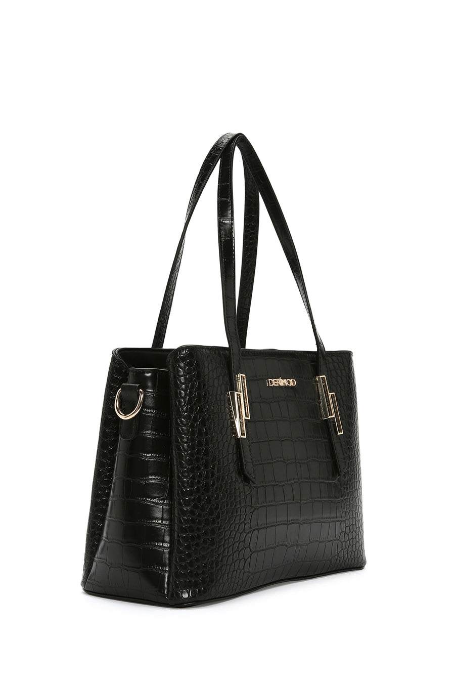 Women's Black Long Strap Crocodile Handbag