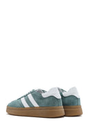 Women's Green Lace-Up Chunky Sole Suede Leather Sneakers | Derimod