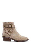 Woman Beige Zippered Suede Leather Cowboy Boots | Derimod