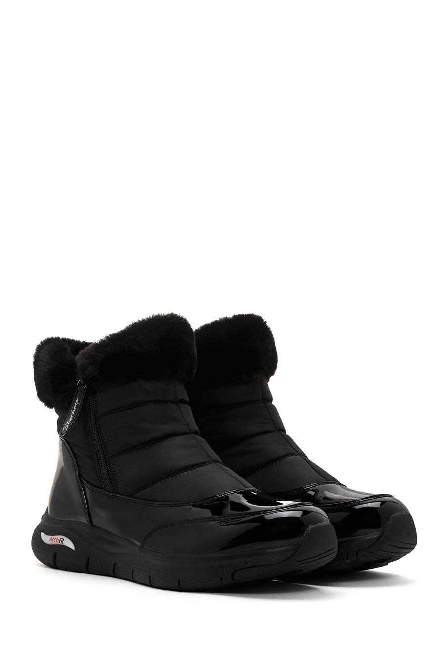 Skechers Women's Black Arch Fit Smooth - Cool Puff Patent Leather Thick Soled Boots