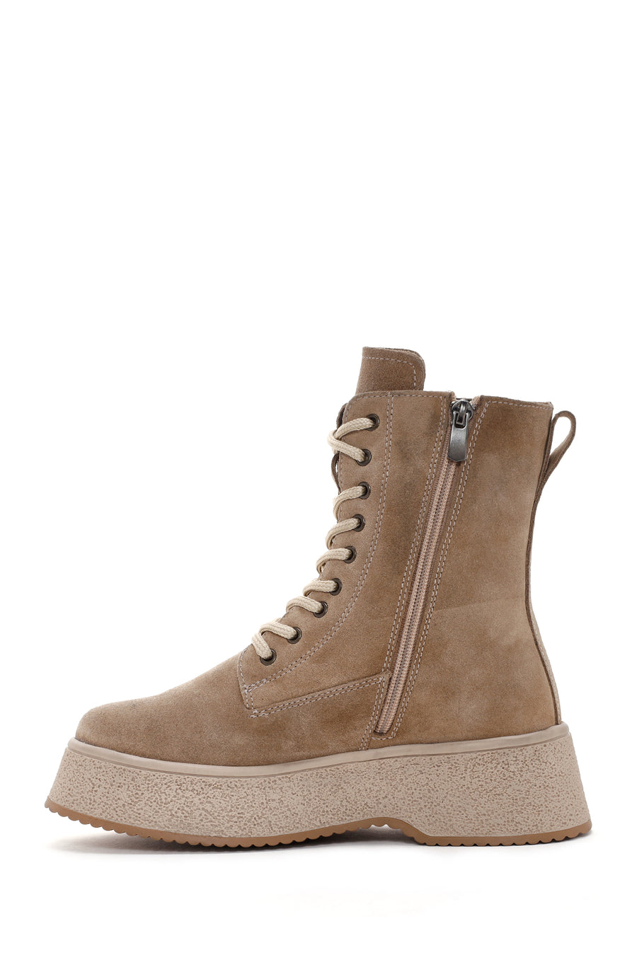 Women's Beige Thick Soled Boots Suede Leather Boots