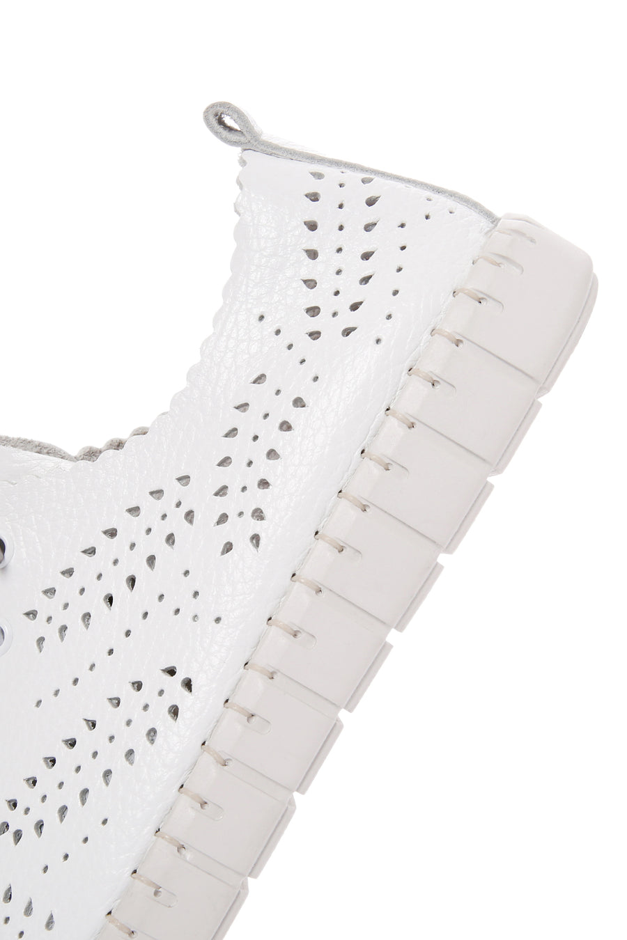 Woman White Laced Patterned Leather Comfort Shoes