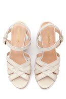 Women's Beige Leather Wedge Heel Sandals | Derimod