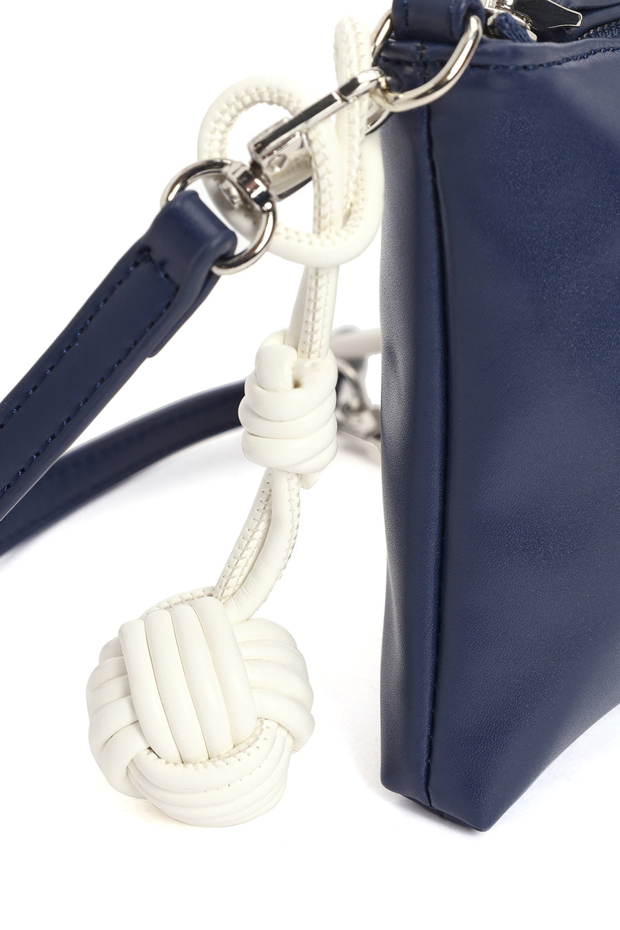 Woman Navy Patterned Fabric Long-Strap Shoulder Bag
