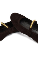 Woman Brown Buckled Suede Leather Ballet Flat | Derimod