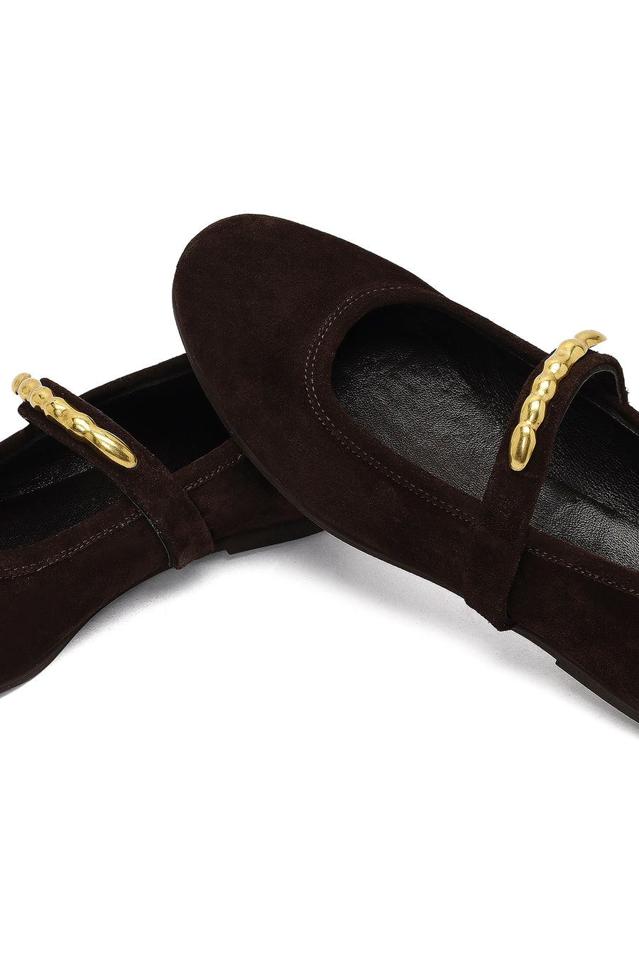 Woman Brown Buckled Suede Leather Ballet Flat