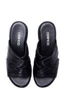 Women's Black Leather Casual Flat Slippers | Derimod