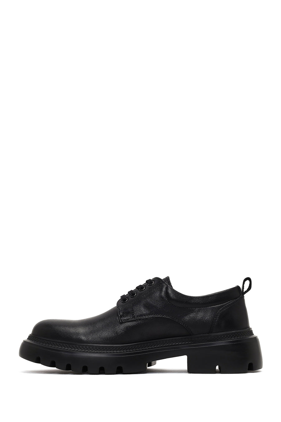 Men's Black Lace-Up Thick-Soled Leather Casual Shoe