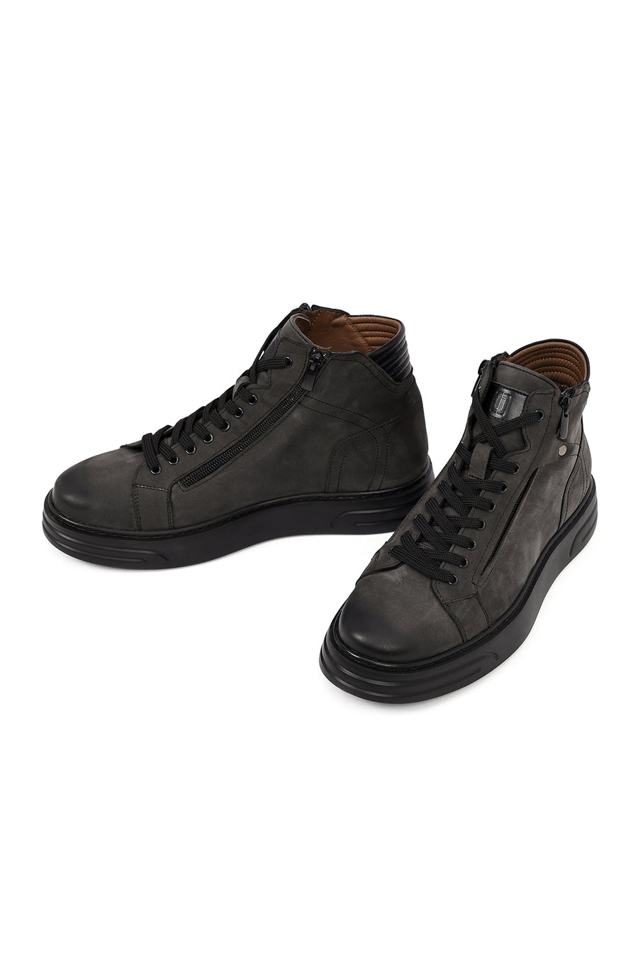 Men's Gray Double Zipper Thick Sole Nubuck Leather Sports Boots