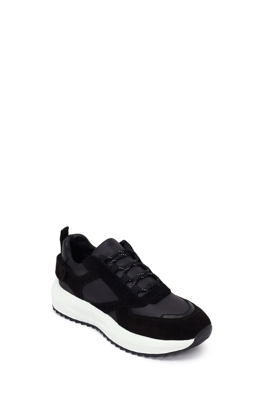 Kadın Siyah Bağcıklı Kalın Tabanlı Deri Sneaker