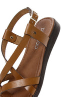 Women's Tan Flip-Flop Leather Bodrum Sandals | Derimod