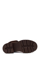 Woman Brown Zip Closure Chunky-Heeled Suede Leather Boots | Derimod