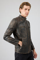 Morant Men's Brown Vintage Slim-Fit Leather Jacket | Derimod