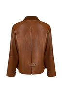 Devon Woman Camel A-From Leather Jacket | Derimod