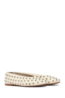 Women's Cream Stoned Leather Ballerina | Derimod
