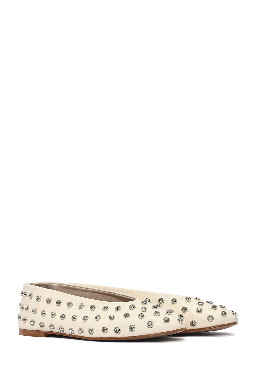 Women's Cream Stoned Leather Ballerina
