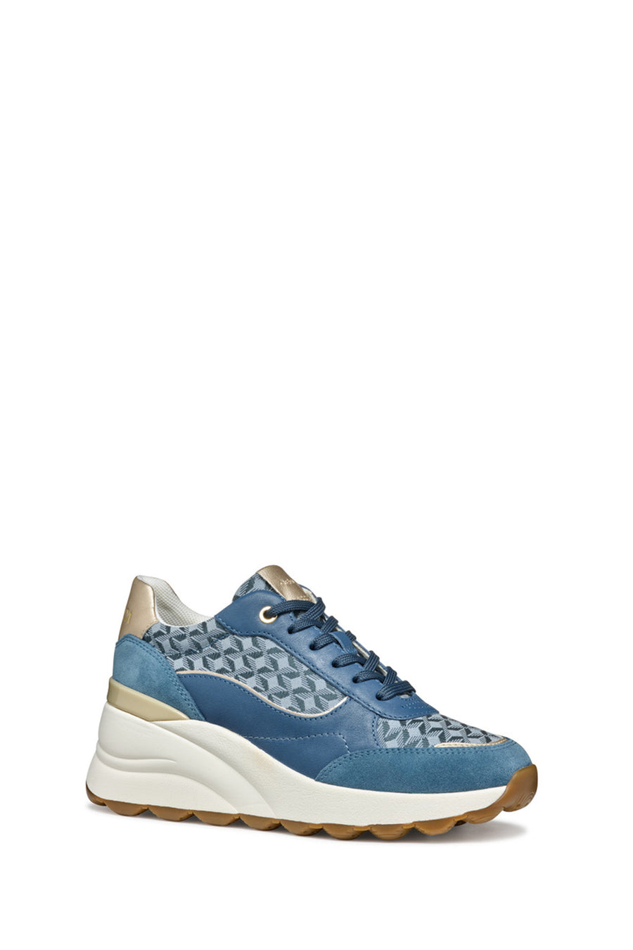 Geox Women Blue D Spherica Ec13 A - Nap + Emb.Te Lace-Up Wedge Heel Sneaker