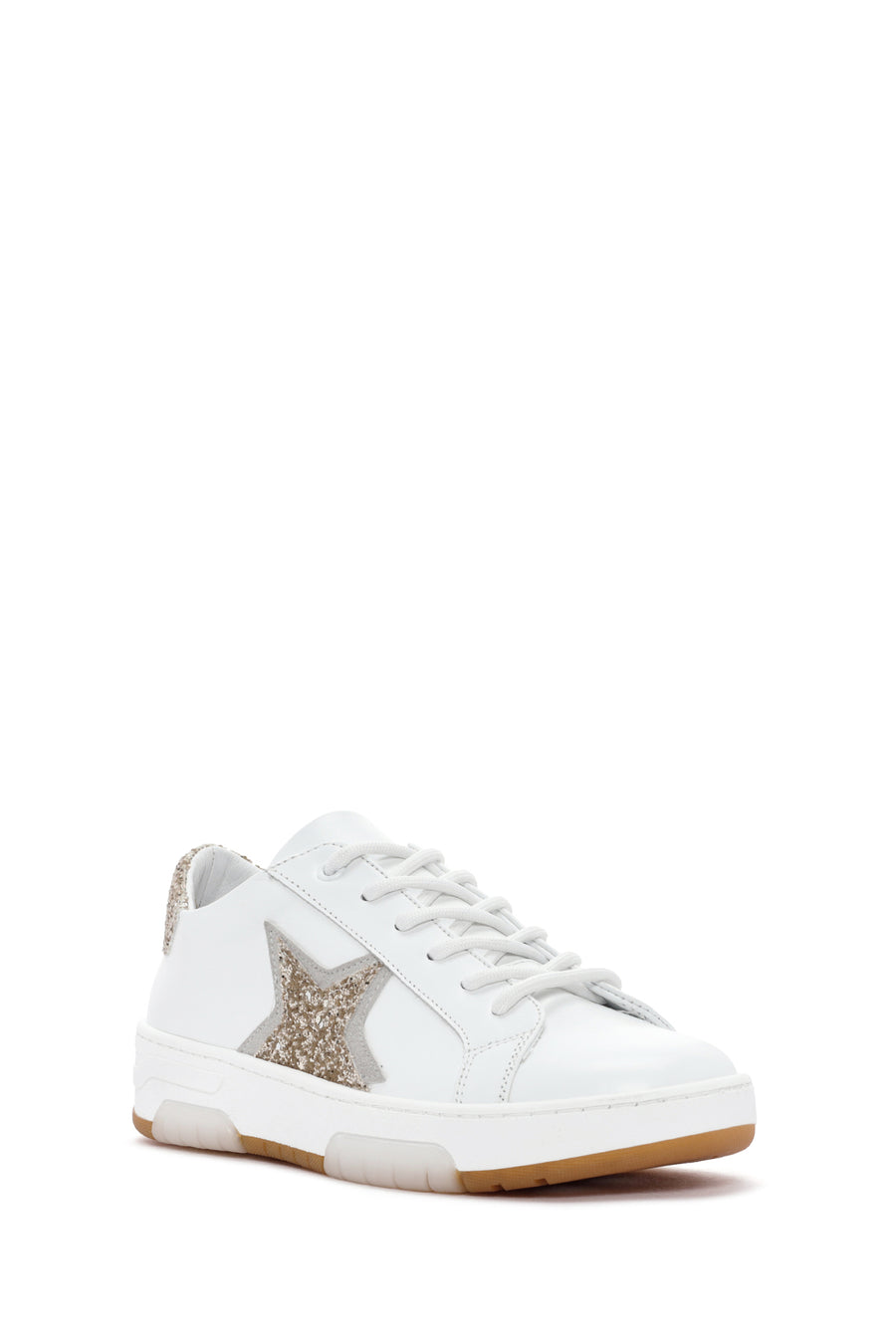 Women's White Lace-Up Stoned Leather Sneakers