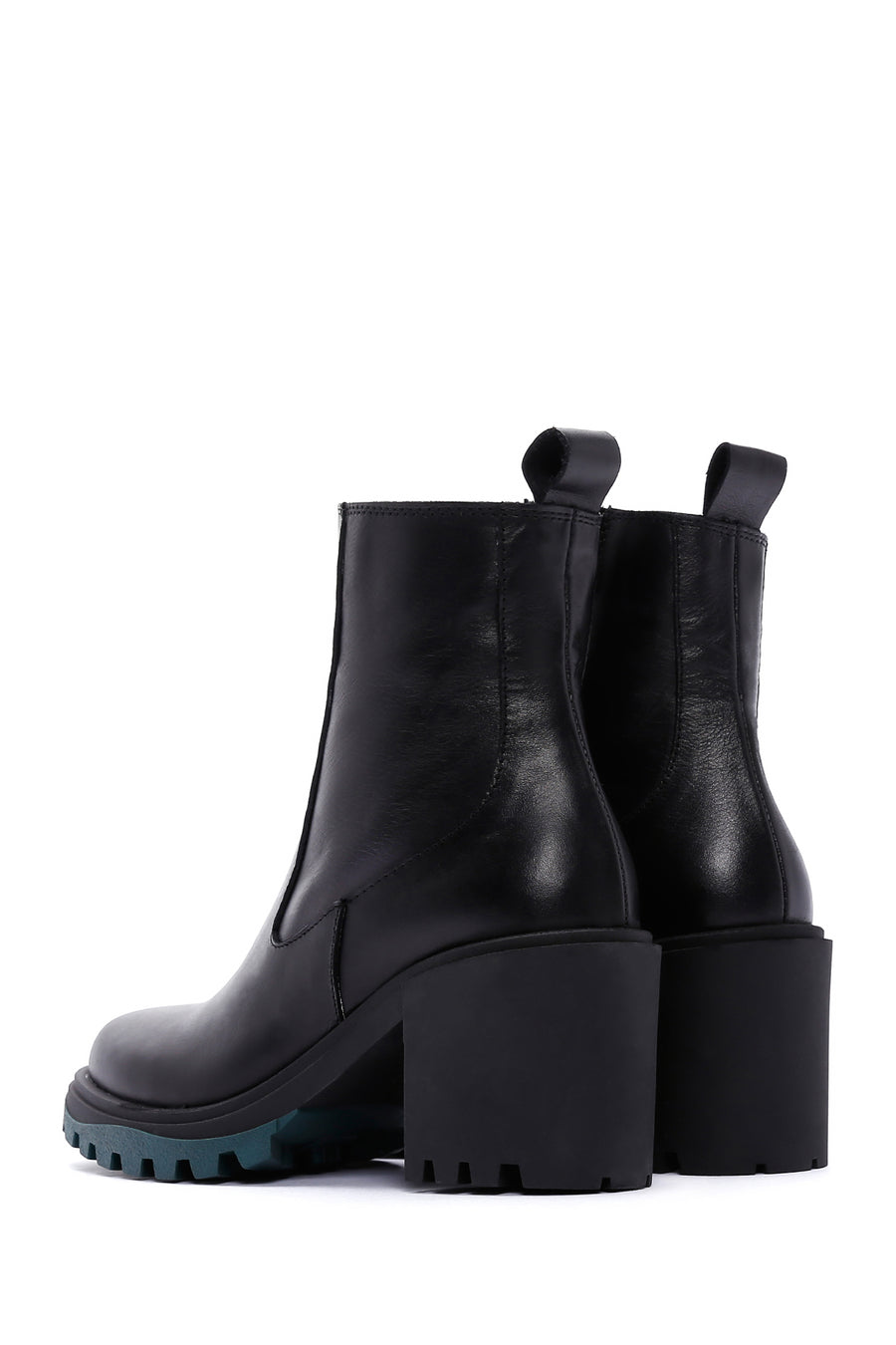 Women's Black Leather Zippered Heeled Boots
