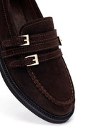 Woman Brown Buckled Suede Masculine Loafer | Derimod