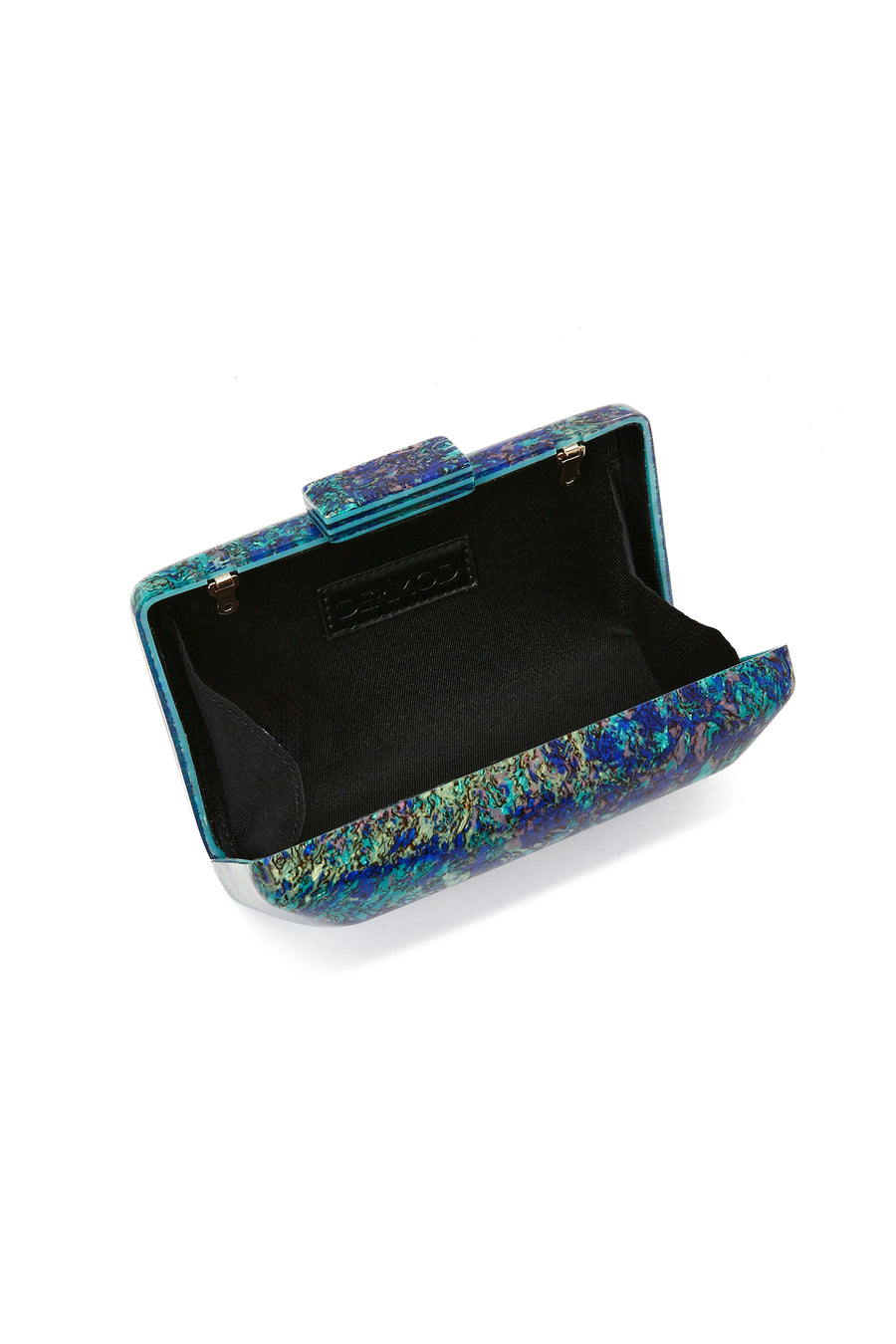 Women's Green Long Chain Strap Patterned Mini Clutch Evening Bag
