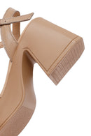 Women's Beige Ankle Buckle Chunky Heel Platform Leather Sandals | Derimod