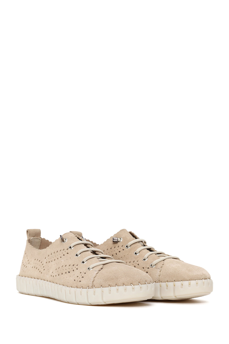 Woman Beige Lace-up Suede Comfort Shoes