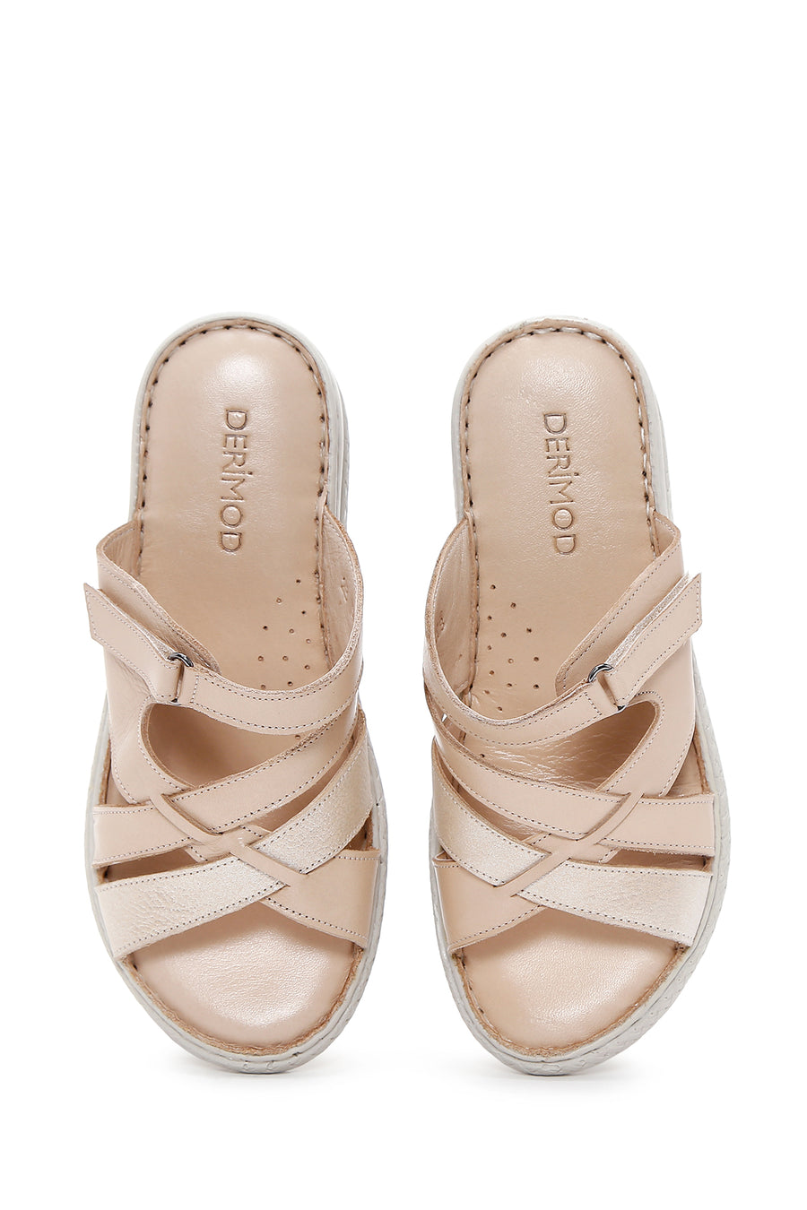 Women's Beige Leather Comfort Slippers