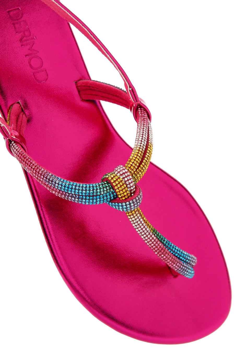 Women's Multicolored Ankle Strap Flip Flop Sandals with Stones