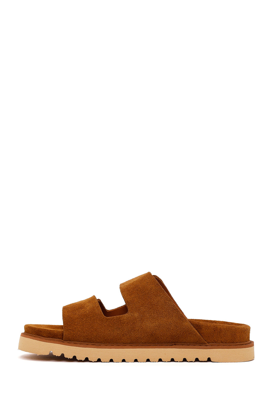Women's Tan Double Buckle Suede Leather Slippers