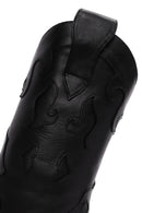 Woman Black Patterned Thin-Heeled Leather Boots | Derimod