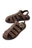 Woman Mink Ankle-Buckle Suede Leather Sandals | Derimod