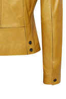 Linda Women's Yellow Short Leather Jacket | Derimod