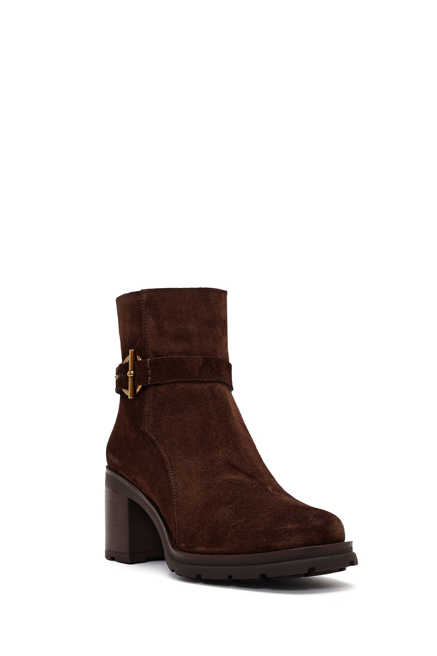 Women's Brown Zippered Thick Heel Suede Leather Boots