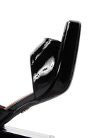 Women's Black Patent Leather Thick Heeled Sandals | Derimod