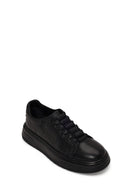 Male Black Lace-up Thick-soled Croc-patterned Leather Sneaker | Derimod