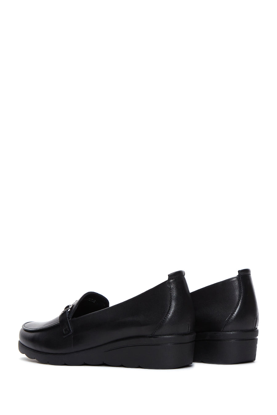 Women's Black Wedge Heel Leather Loafer