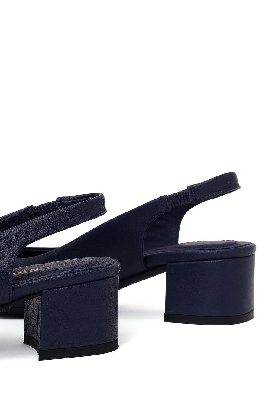 Derimod Flex Woman Navy Blue Backless Thick Short-Heeled Leather Shoes